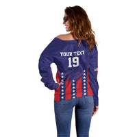 Custom World Soccer 2026 USA Off Shoulder Sweater Stars, Stripes and Glory - Wonder Print Shop