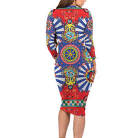 Sicily Italy Carretto Siciliano Long Sleeve Bodycon Dress Sicilian Cart Floral Patterns