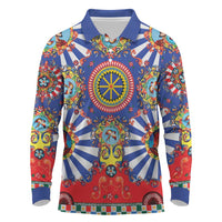 Sicily Italy Carretto Siciliano Long Sleeve Polo Shirt Sicilian Cart Floral Patterns