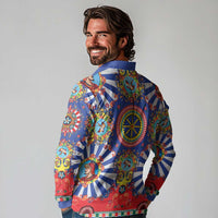 Sicily Italy Carretto Siciliano Long Sleeve Polo Shirt Sicilian Cart Floral Patterns