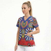 Sicily Italy Carretto Siciliano Scrub Top Sicilian Cart Floral Patterns
