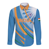 Custom India Cricket Long Sleeve Button Shirt Tricolor with Ashoka Chakra