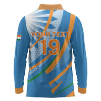 Custom India Cricket Long Sleeve Polo Shirt Tricolor with Ashoka Chakra