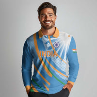 Custom India Cricket Long Sleeve Polo Shirt Tricolor with Ashoka Chakra