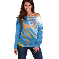 Custom India Cricket Off Shoulder Sweater Tricolor with Ashoka Chakra