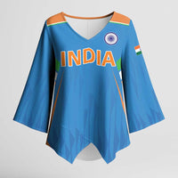 Custom India Cricket Kimono Sleeve Blouse Let’s Go Champions Men in Blue