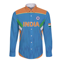 Custom India Cricket Long Sleeve Button Shirt Let’s Go Champions Men in Blue