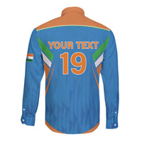 Custom India Cricket Long Sleeve Button Shirt Let’s Go Champions Men in Blue