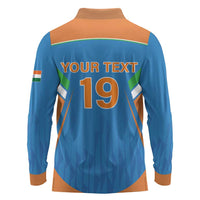 Custom India Cricket Long Sleeve Polo Shirt Let’s Go Champions Men in Blue