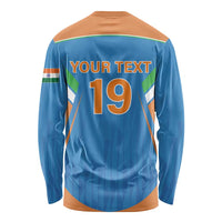 Custom India Cricket Long Sleeve Shirt Let’s Go Champions Men in Blue