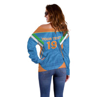 Custom India Cricket Off Shoulder Sweater Let’s Go Champions Men in Blue