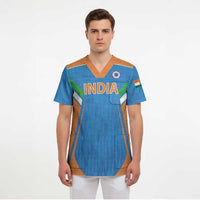 Custom India Cricket Scrub Top Let’s Go Champions Men in Blue
