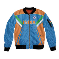 Custom India Cricket Sleeve Zip Bomber Jacket Let’s Go Champions Men in Blue