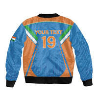 Custom India Cricket Sleeve Zip Bomber Jacket Let’s Go Champions Men in Blue