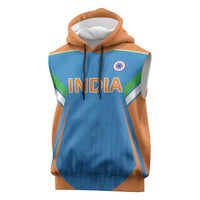 Custom India Cricket Sleeveless Hoodie Let’s Go Champions Men in Blue
