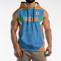 Custom India Cricket Sleeveless Hoodie Let’s Go Champions Men in Blue
