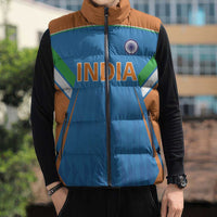 Custom India Cricket Sleeveless Puffer Jacket Let’s Go Champions Men in Blue