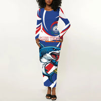 Custom World Football 2026 Cabo Verde Long Sleeve Bodycon Dress Blue Shark Champions Trophy