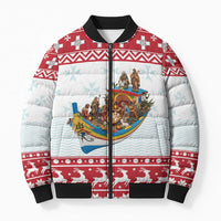 Malta Christmas Bomber Puffer Jacket Presepju Nativity Scene on Luzzu Boat - Wonder Print Shop