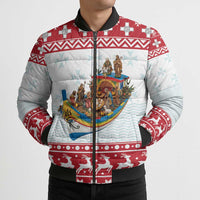 Malta Christmas Bomber Puffer Jacket Presepju Nativity Scene on Luzzu Boat - Wonder Print Shop