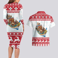 Malta Christmas Couples Matching Long Sleeve Bodycon Dress and Hawaiian Shirt Presepju Nativity Scene on Luzzu Boat - Wonder Print Shop