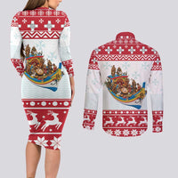 Malta Christmas Couples Matching Long Sleeve Bodycon Dress and Long Sleeve Button Shirt Presepju Nativity Scene on Luzzu Boat - Wonder Print Shop