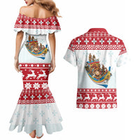 Malta Christmas Couples Matching Mermaid Dress and Hawaiian Shirt Presepju Nativity Scene on Luzzu Boat - Wonder Print Shop