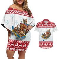 Malta Christmas Couples Matching Off Shoulder Short Dress and Hawaiian Shirt Presepju Nativity Scene on Luzzu Boat - Wonder Print Shop