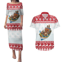 Malta Christmas Couples Matching Puletasi and Hawaiian Shirt Presepju Nativity Scene on Luzzu Boat - Wonder Print Shop