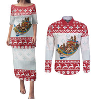Malta Christmas Couples Matching Puletasi and Long Sleeve Button Shirt Presepju Nativity Scene on Luzzu Boat - Wonder Print Shop