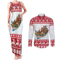 Malta Christmas Couples Matching Tank Maxi Dress and Long Sleeve Button Shirt Presepju Nativity Scene on Luzzu Boat - Wonder Print Shop