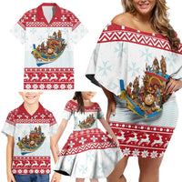 Malta Christmas Family Matching Off Shoulder Short Dress and Hawaiian Shirt Presepju Nativity Scene on Luzzu Boat - Wonder Print Shop