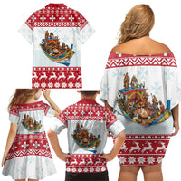 Malta Christmas Family Matching Off Shoulder Short Dress and Hawaiian Shirt Presepju Nativity Scene on Luzzu Boat - Wonder Print Shop