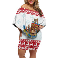 Malta Christmas Family Matching Off Shoulder Short Dress and Hawaiian Shirt Presepju Nativity Scene on Luzzu Boat - Wonder Print Shop