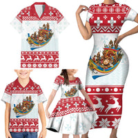 Malta Christmas Family Matching Short Sleeve Bodycon Dress and Hawaiian Shirt Presepju Nativity Scene on Luzzu Boat - Wonder Print Shop