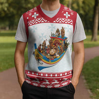 Malta Christmas Knitted V-Neck Vest Presepju Nativity Scene on Luzzu Boat - Wonder Print Shop