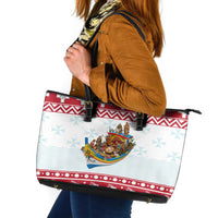 Malta Christmas Leather Tote Bag Presepju Nativity Scene on Luzzu Boat - Wonder Print Shop