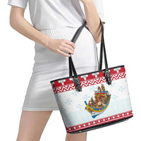 Malta Christmas Leather Tote Bag Presepju Nativity Scene on Luzzu Boat - Wonder Print Shop