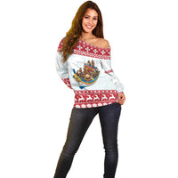 Malta Christmas Off Shoulder Sweater Presepju Nativity Scene on Luzzu Boat - Wonder Print Shop