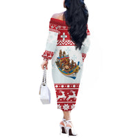 Malta Christmas Off The Shoulder Long Sleeve Dress Presepju Nativity Scene on Luzzu Boat - Wonder Print Shop