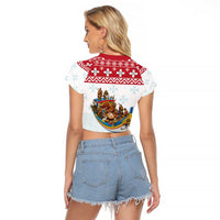 Malta Christmas Raglan Cropped T Shirt Presepju Nativity Scene on Luzzu Boat - Wonder Print Shop