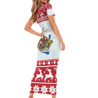Malta Christmas Short Sleeve Bodycon Dress Presepju Nativity Scene on Luzzu Boat - Wonder Print Shop
