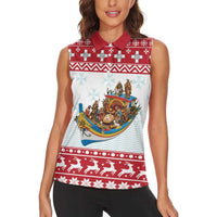 Malta Christmas Women Sleeveless Polo Shirt Presepju Nativity Scene on Luzzu Boat - Wonder Print Shop