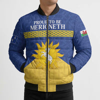 Personalized Merionethshire Wales Bomber Puffer Jacket Celtic Sun and Goat Design - Wonder Print Shop