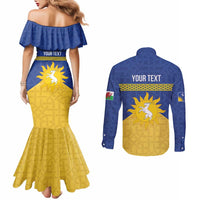 Personalized Merionethshire Wales Couples Matching Mermaid Dress and Long Sleeve Button Shirt Celtic Sun and Goat Design - Wonder Print Shop