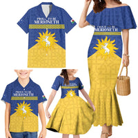 Personalized Merionethshire Wales Family Matching Mermaid Dress and Hawaiian Shirt Celtic Sun and Goat Design - Wonder Print Shop