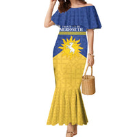 Personalized Merionethshire Wales Family Matching Mermaid Dress and Hawaiian Shirt Celtic Sun and Goat Design - Wonder Print Shop