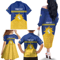 Personalized Merionethshire Wales Family Matching Off The Shoulder Long Sleeve Dress and Hawaiian Shirt Celtic Sun and Goat Design - Wonder Print Shop