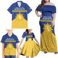 Personalized Merionethshire Wales Family Matching Off Shoulder Maxi Dress and Hawaiian Shirt Celtic Sun and Goat Design - Wonder Print Shop