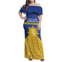 Personalized Merionethshire Wales Family Matching Off Shoulder Maxi Dress and Hawaiian Shirt Celtic Sun and Goat Design - Wonder Print Shop